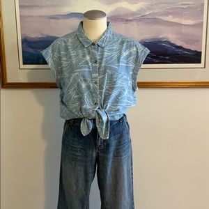 VANS Chambray Leaf Print Button Down Shirt